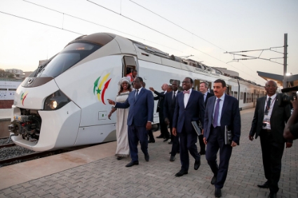 Le président sénégalais Macky Sall lors du voyage inaugural du TER Dakar-Diamniadio, le 15 janvier 2019.