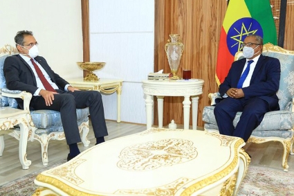 L'ambassadeur de l'UE à Addis-Abeba Johan Borgstam et le ministre éthiopien des affaires étrangères Gedu Andargachew.