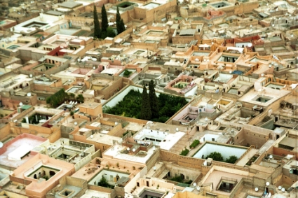 Vue aérienne de la médina de Marrakech.