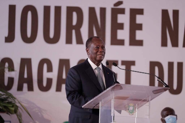 Alassane Ouattara, lors de la Journée nationale du cacao et du chocolat, en novembre 2020.