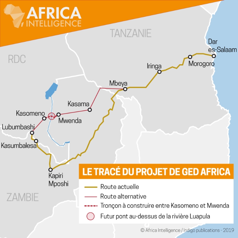Le tracé du projet de GED Africa.