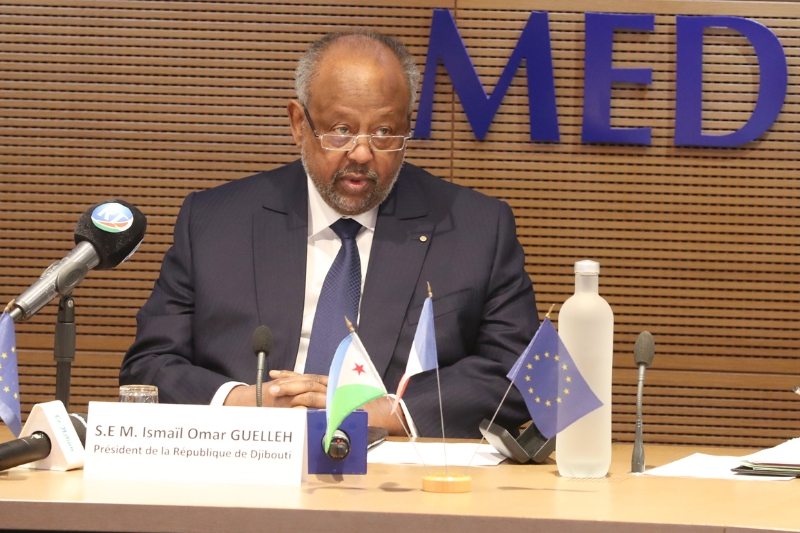 Le président djiboutien Ismaïl Omar Guelleh au Medef International, le 11 février 2021.