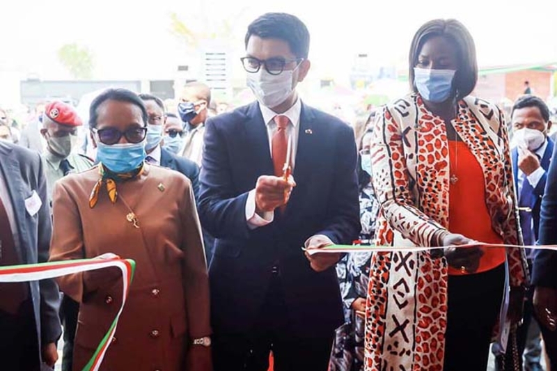 Le président malgache Andry Rajoelina lors de l'inauguration de l'usine Pharmalagasy, le 3 octobre 2020.