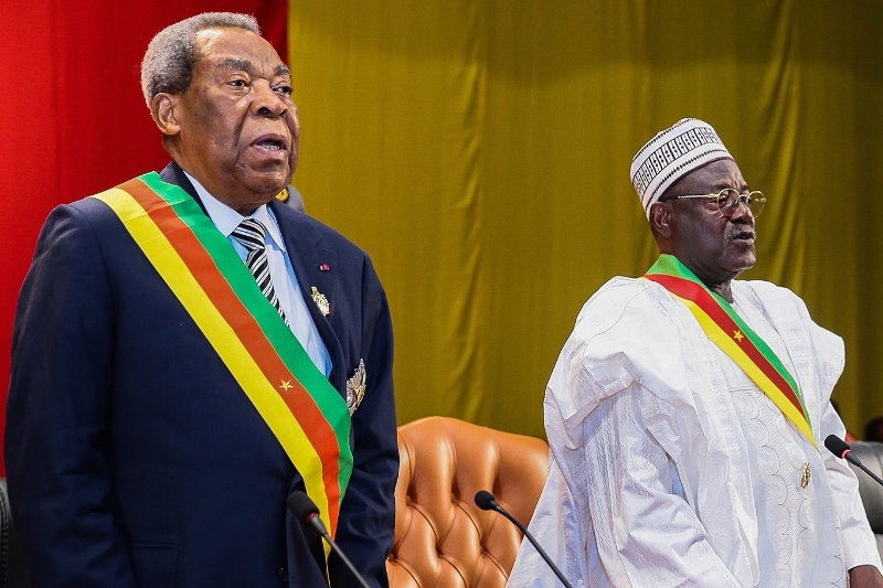Marcel Niat Njifenji, président du Sénat et Cavaye Yeguié Djibril, président de l'Assemblée nationale, à Yaoundé, en 2018.
