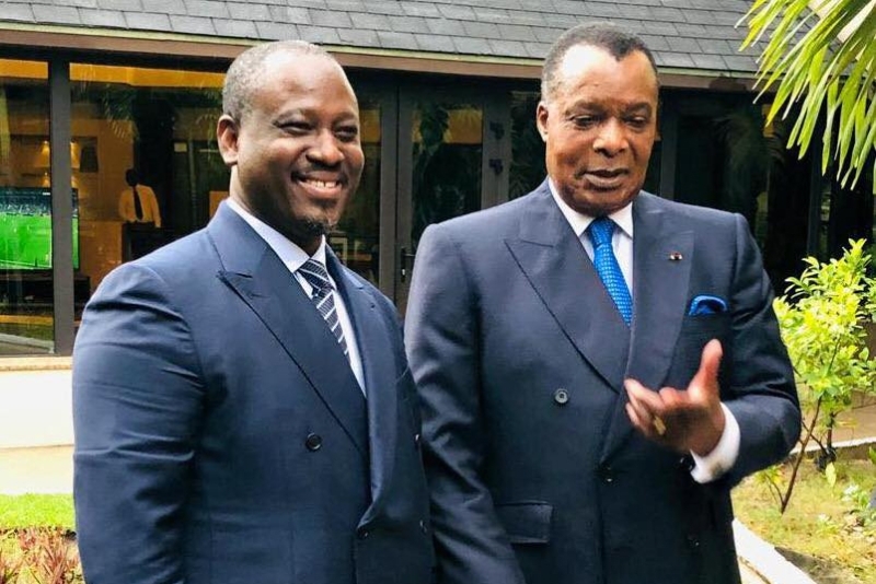 L'ancien président de l'Assemblée nationale ivoirienne Guillaume Soro et le président congolais Denis Sassou Nguesso.