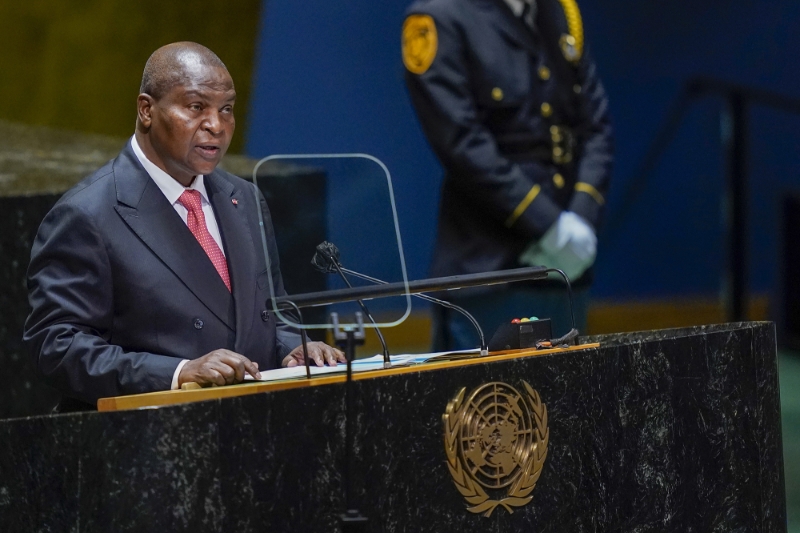 Le président centrafricain Faustin Archange Touadéra lors de la 76e session de l'assemblée générale des Nations unies, à New York, le 21 septembre 2021.