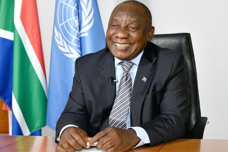 Le président sud-africain Cyril Ramaphosa lors de son intervention à distance durant la COP26, le 4 novembre 2021.