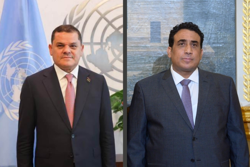 Le premier ministre libyen Abdelhamid Dabaiba (à gauche) et le président du conseil présidentiel Mohamed el-Menfi.