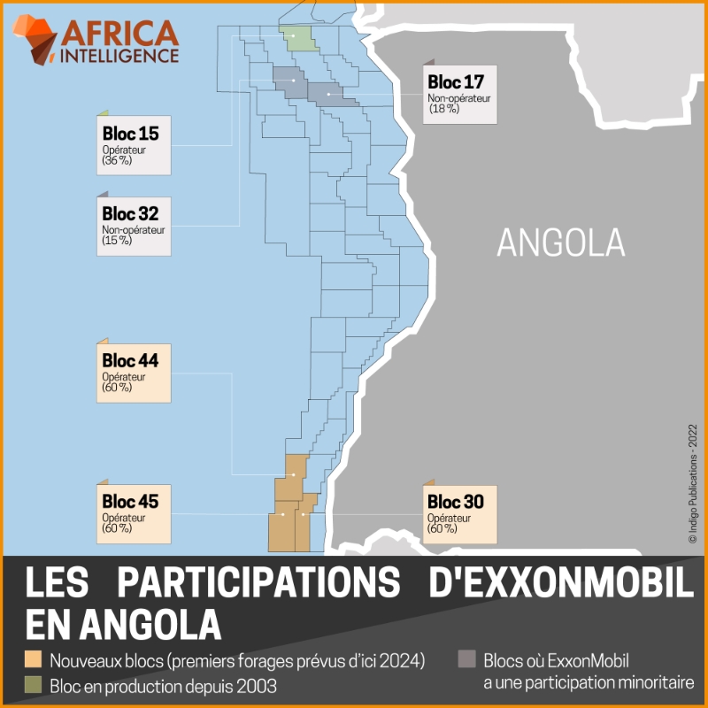 Les participations d'ExxonMobil dans le bassin de Namibe.
