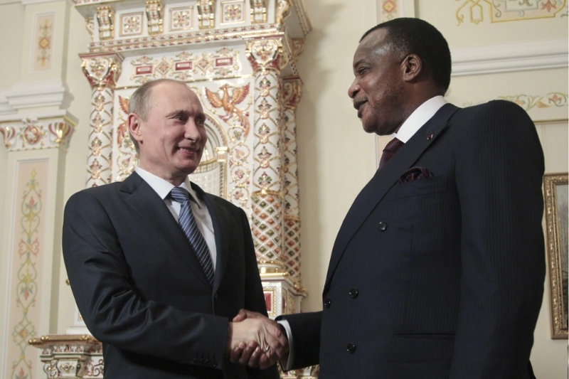Vladimir Poutine et Denis Sassou Nguesso lors d'une visite du président congolais en Russie.
