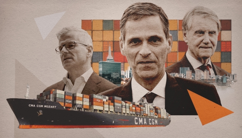 Le patron d'A.P. Moller - Maersk, Vincent Clerc, le PDG de CMA CGM Rodolphe Saadé et le propriétaire du groupe MSC, Gianluigi Aponte.