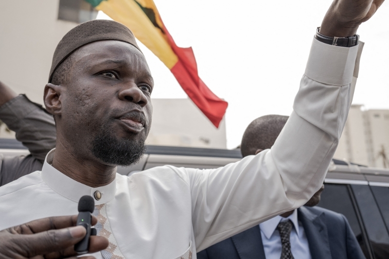 Le leader du parti des Patriotes africains du Sénégal pour le travail, l'éthique et la fraternité, Ousmane Sonko, le 16 mars 2023 à Dakar, Sénégal.