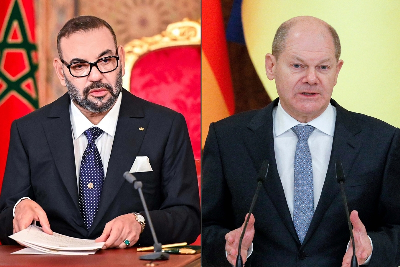 Le roi du Maroc Mohammed VI et le chancelier allemand Olaf Scholz