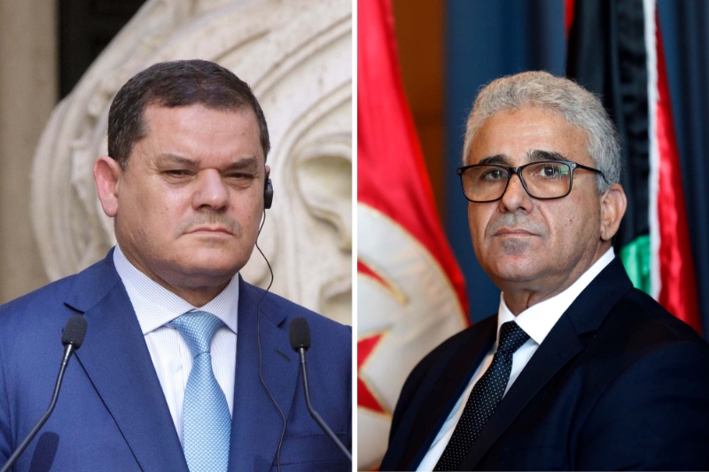 Le premier ministre Abdelhamid Dabaiba et Fathi Bachagha, son rival désigné au même poste le 10 février.
