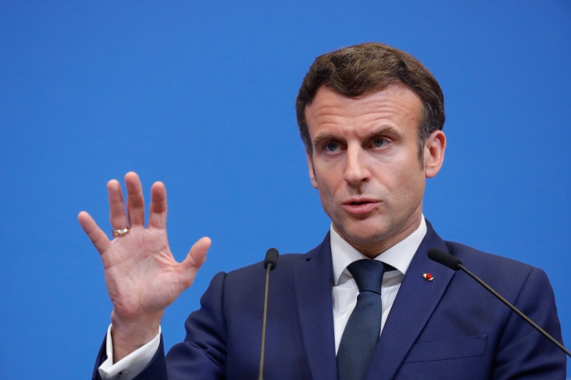 Le président français Emmanuel Macron, au G7 le 24 mars, où il a annoncé vouloir lancer l'initiative FARM (Food and Agriculture Resilience Mission).