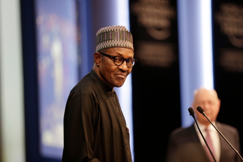 Le président du Nigeria, Muhammadu Buhari, lors du discours d'ouverture du 17e Forum économique mondial du Moyen-Orient et de l'Afrique du Nord, le 6 avril 2019.