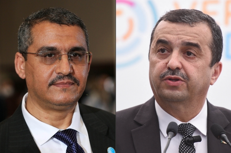 Le PDG de Sonatrach, Toufik Hakkar, et le ministre algérien de l'énergie, Mohamed Arkab.