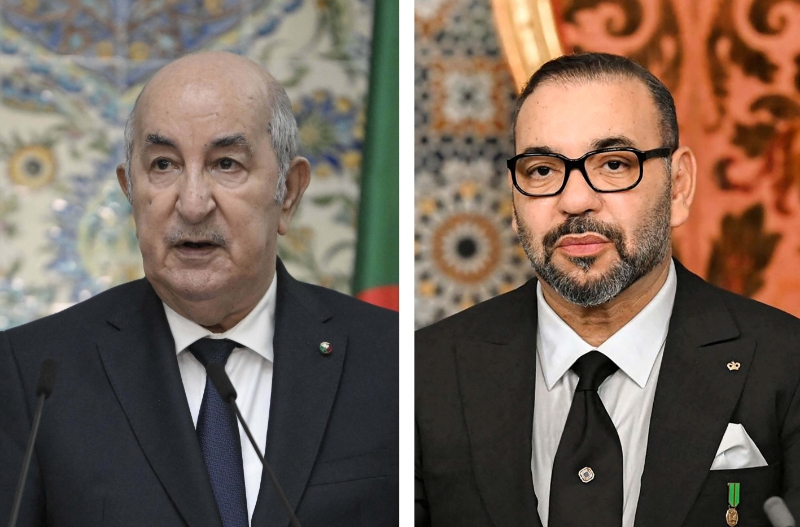 A gauche, le président algérien Abdelmadjid Tebboune ; à droite, le roi du Maroc Mohammed VI.