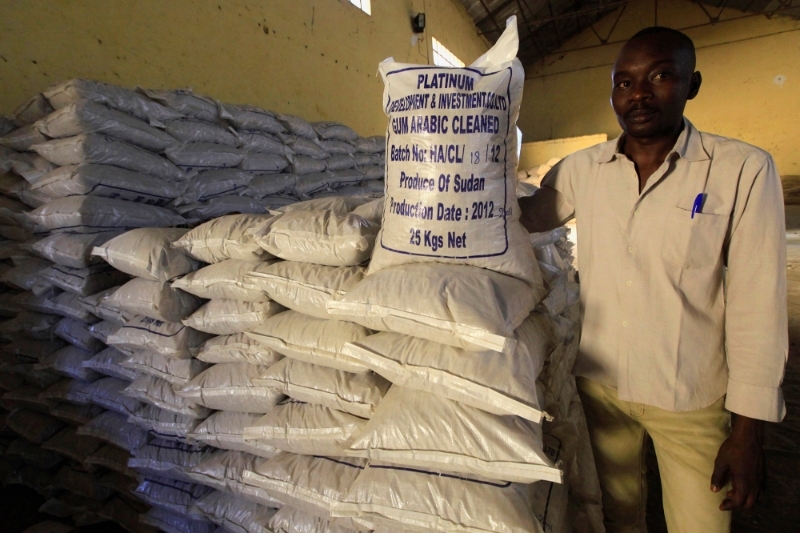 Stock de gomme arabique prête à l'export, à El-Obeid, dans l'Etat du Nord-Kordofan, au Soudan.