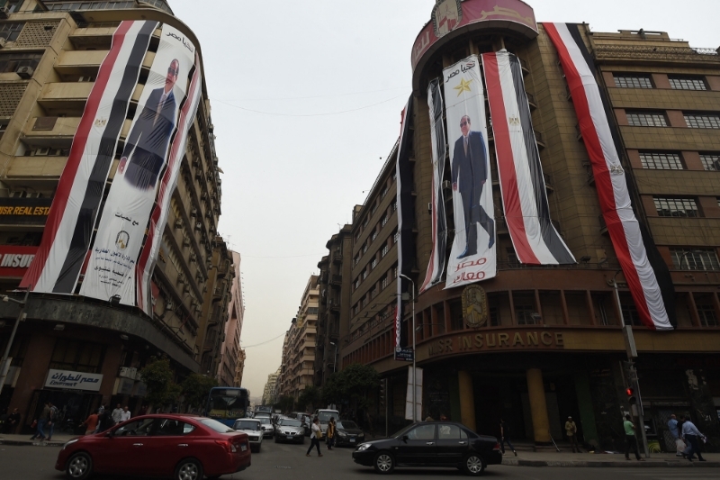 Affiches de campagne d'Abdelfattah al-Sisi lors de la dernière élection présidentielle, dans le centre du Caire.